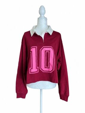 Mighty Oversized Rugby Polo Graphic Shirt Burgundy Long Sleeve Size 3X NWT